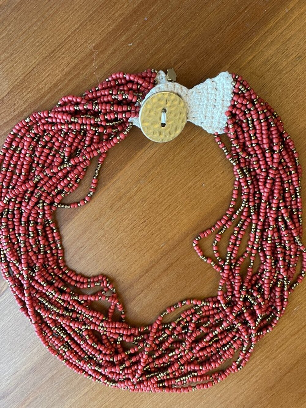 Vintage Lucky Brand Terracotta and Gold Beaded Multi-Strand Necklace - 20 inches